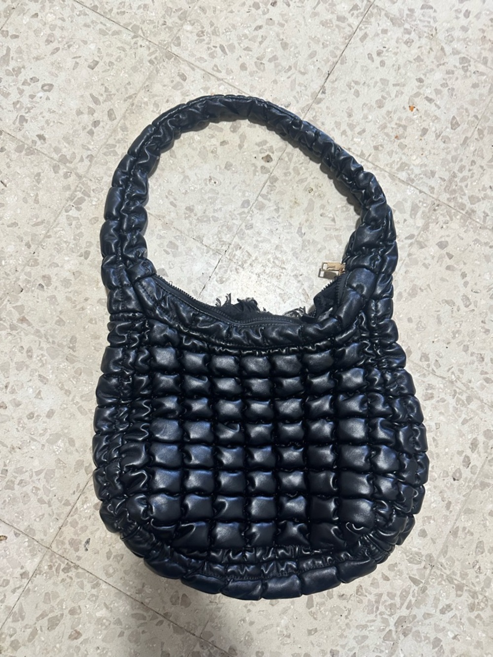 Quilted Puff Shoulder Bag - Black